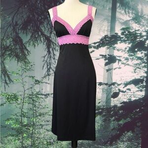 Vintage Betsey Johnson New York Black Purple Sheer Lace Hollywood Slip Dress